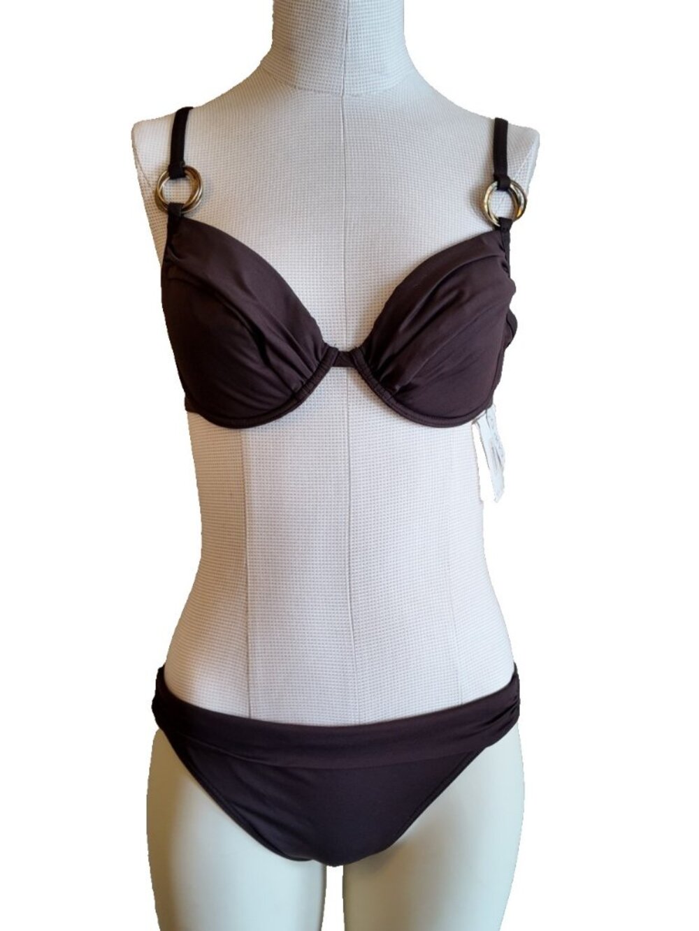 Vintage silver by gottex brown bikini size 10/medium